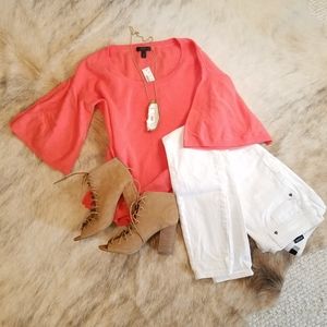 J.Crew open sleeve coral sweater NWT